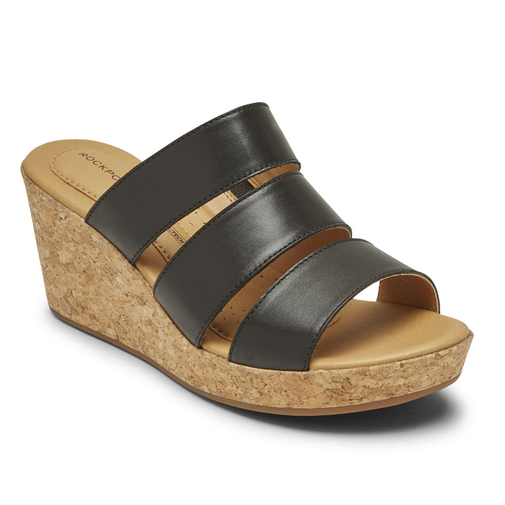 Rockport Slides For Womens Black - Lyla Banded - RY3076129